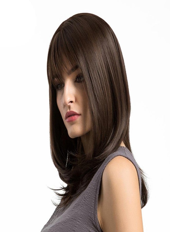 Samyak Full Head Hair Wigs With Front Fringes For Women & Girls | Nakli Baal | False Hair Wig | Cosplay Replacement Wig| Synthetic Hair Wig (Natural Brown) - Image 2