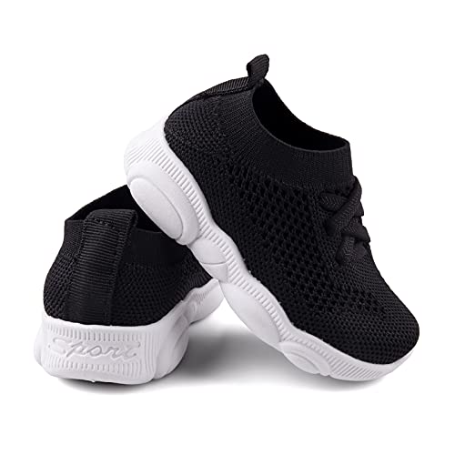 Charrost Baby First Walking Shoes 1-4 Years Kid Shoes Trainers Toddler Slip on Infant Waves Shoes Boys Girls Cotton Mesh Breathable Sneakers Outdoor(Black,7 T) Bear26 - Image 1