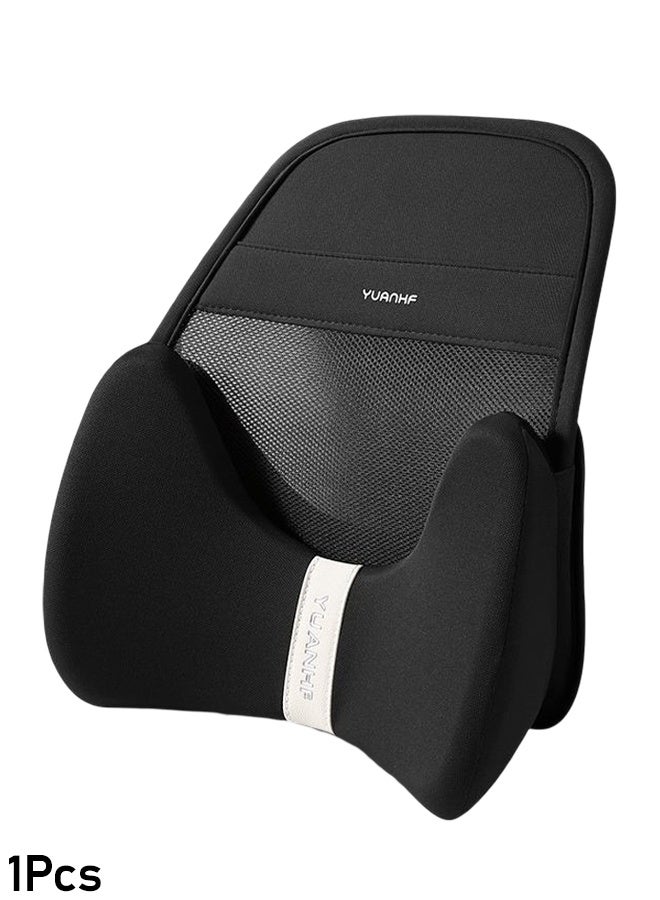 وسادة دعم أسفل الظهر للسيارة - رغوة الذاكرة (Memory Foam) عالية الكثافة مع نسيج شبكي جيد التهوية، تصميم مريح (إرغونومي) لدعم الخصر، حزام قابل للتعديل، مناسبة لمقاعد السيارات وكراسي المكتب والقيادة والسفر - لون أسود - Image 1