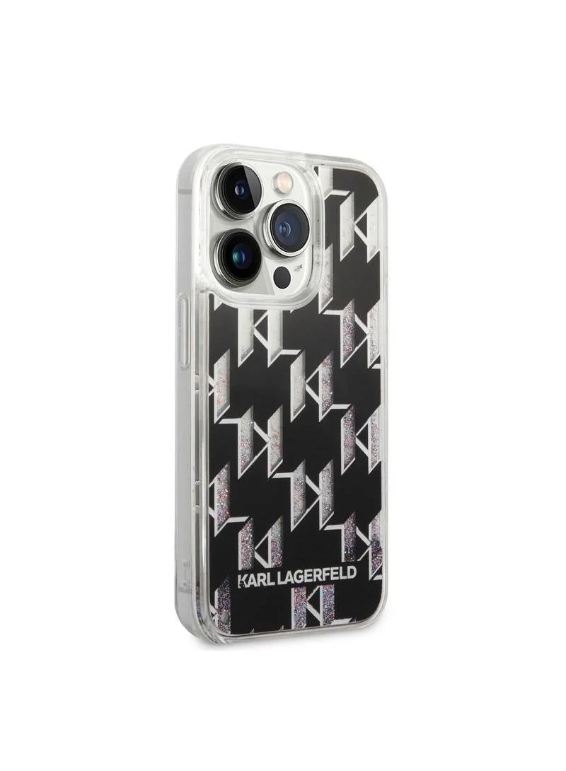 Karl Lagerfeld Liquid Glitter Case Monogram Pattern Multicolor Glitter Compatible With iPhone 14 Pro - Black