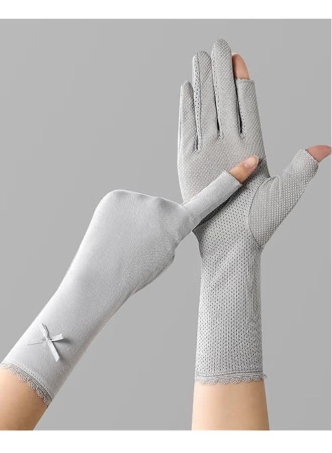 نيبمينينت قفازات القيادة النسائية مكافحة الأشعة فوق البنفسجية مكافحة الانزلاق قفازات التنفس الرمادي - Image 1