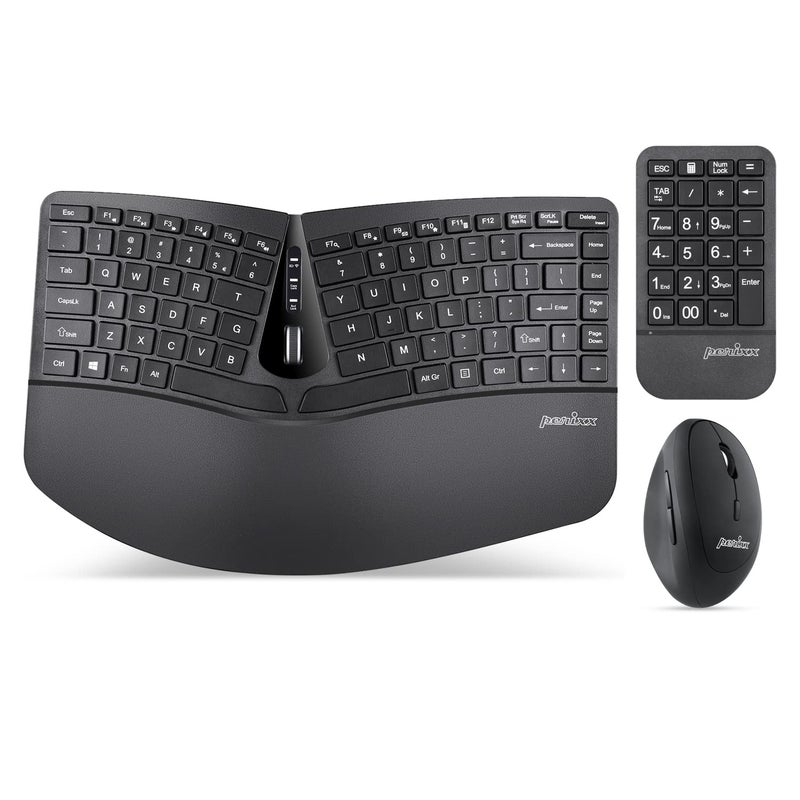 Perixx PERIDUO606A 3in1 Wireless Compact Ergonomic Keyboard with Vertical Mouse and Numeric Keypad Adjustable Palm Rest Tilt Wheel Membrane Low Profile Keys US English - Image 2