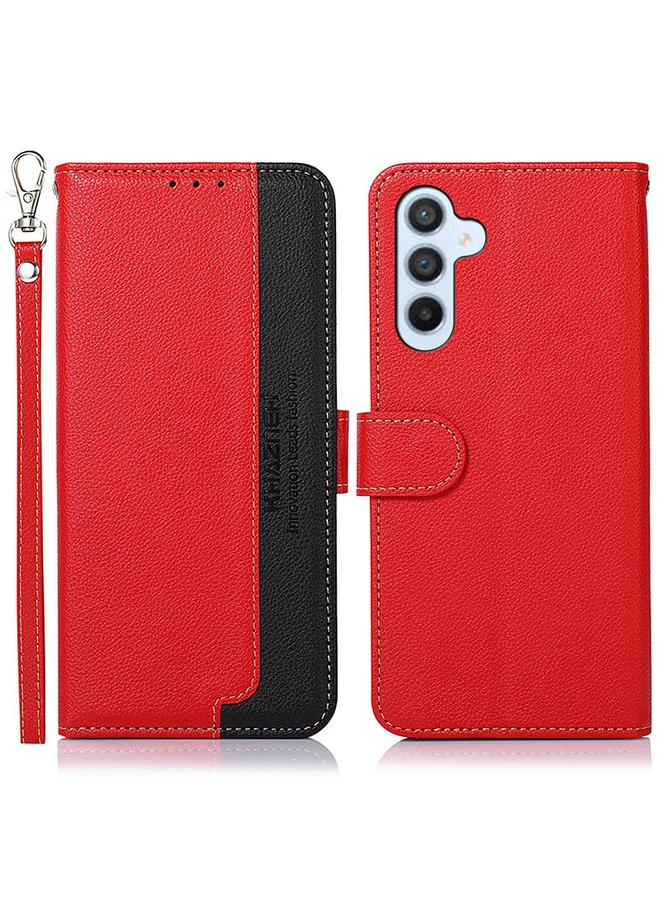 اس-توب جراب لهاتف Samsung Galaxy M35 من KHAZNEH مصنوع من الجلد بنسيج الليتشي بتقنية RFID - Image 1