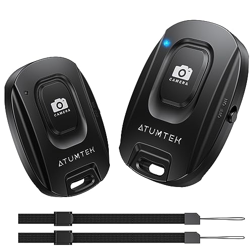 ATUMTEK Camera Remote Shutter for iPhone and Android Smartphones (2 Pack), Wireless Phone Remote Control Selfie Button for Photos and Videos (Bluetooth 5.2), Wrist Strap Included, Black - Image 1