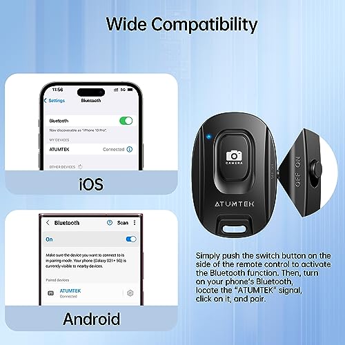 ATUMTEK Camera Remote Shutter for iPhone and Android Smartphones (2 Pack), Wireless Phone Remote Control Selfie Button for Photos and Videos (Bluetooth 5.2), Wrist Strap Included, Black - Image 3