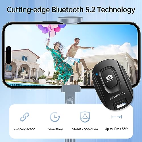 ATUMTEK Camera Remote Shutter for iPhone and Android Smartphones (2 Pack), Wireless Phone Remote Control Selfie Button for Photos and Videos (Bluetooth 5.2), Wrist Strap Included, Black - Image 2