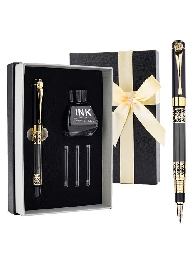 BiuTFon Luxury Fountain Pen Set, 0.5mm Metal Fountain Pen with 30ml Ink and Replacement Cartridges, Medium Point Business Writing Pen Calligraphy Pen for Journaling Signature School Office Gift Supplies - Image 1