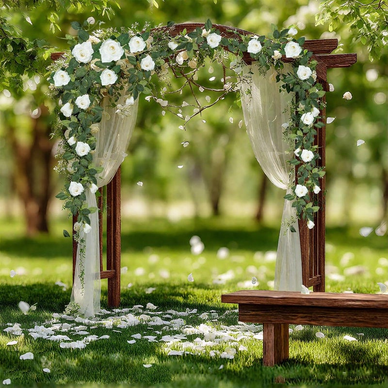 ZIFTY 5Pcs 32.5FT Artificial Rose Vine Fake Flower Garland White Fake Silk Floral Hanging for Wedding Arch, Garden Tea Party Backdrop Room Decor and Home Decoration Outdoor Wall Decor - Image 5