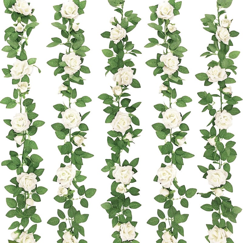 ZIFTY 5Pcs 32.5FT Artificial Rose Vine Fake Flower Garland White Fake Silk Floral Hanging for Wedding Arch, Garden Tea Party Backdrop Room Decor and Home Decoration Outdoor Wall Decor - Image 1