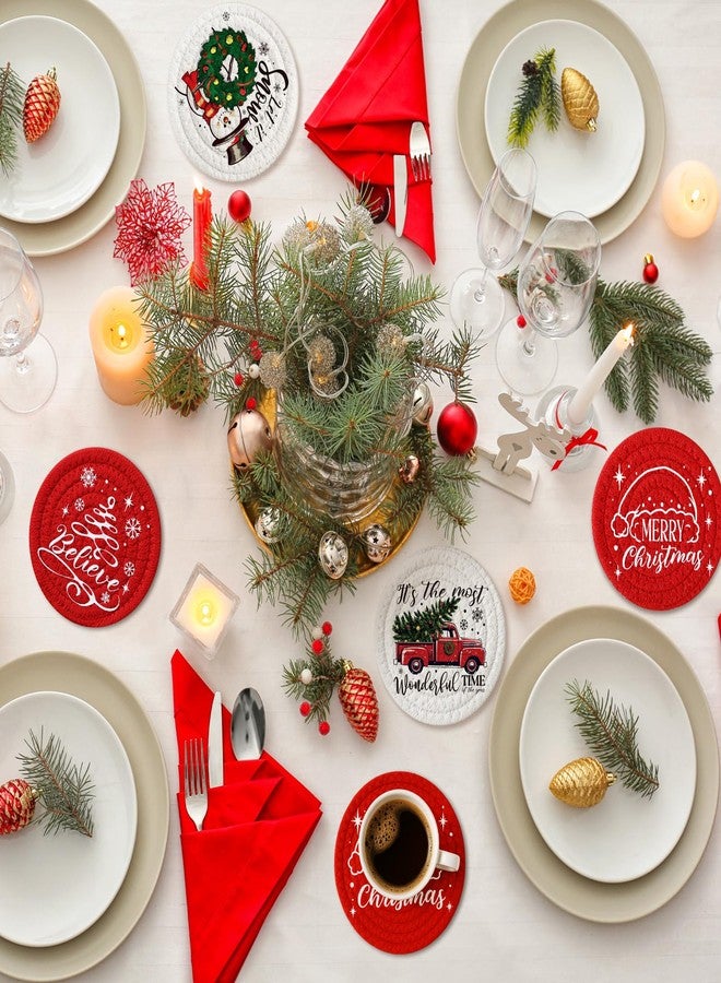 Leinuosen 6 Pcs Merry Christmas Coasters Handmade Braided Cotton Holiday Drink Mats Festive Plaid Snowflake Design Anti Slip Absorbent Cup Coasters for Home Office Party Table Decor(Buffalo Plaid) - Image 5