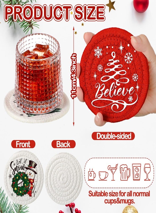 Leinuosen 6 Pcs Merry Christmas Coasters Handmade Braided Cotton Holiday Drink Mats Festive Plaid Snowflake Design Anti Slip Absorbent Cup Coasters for Home Office Party Table Decor(Buffalo Plaid) - Image 3