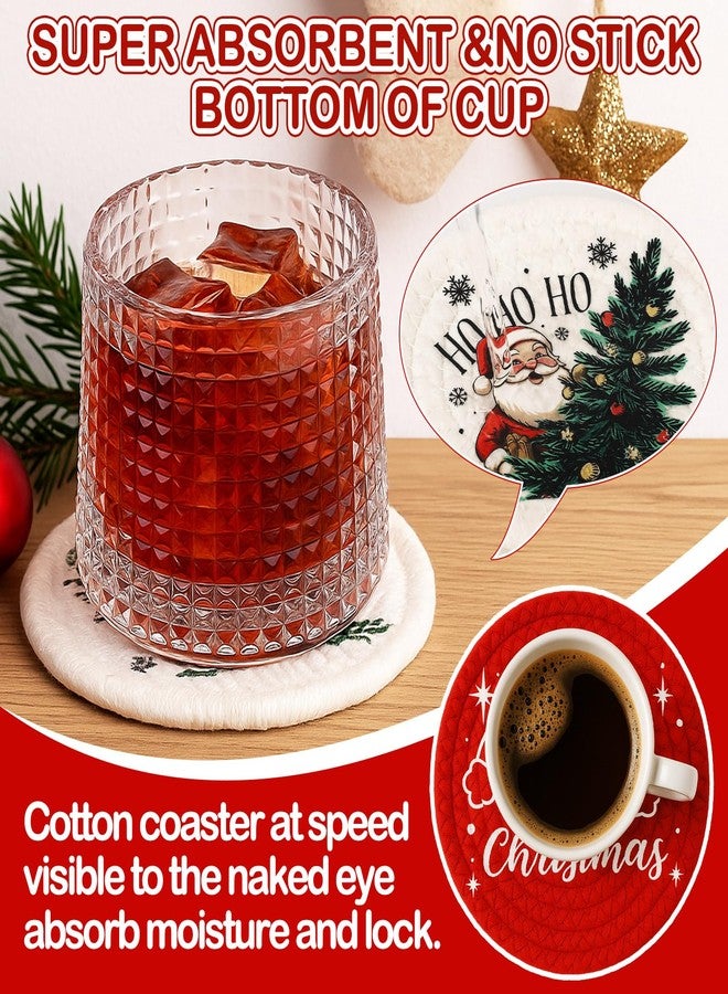 Leinuosen 6 Pcs Merry Christmas Coasters Handmade Braided Cotton Holiday Drink Mats Festive Plaid Snowflake Design Anti Slip Absorbent Cup Coasters for Home Office Party Table Decor(Buffalo Plaid) - Image 4