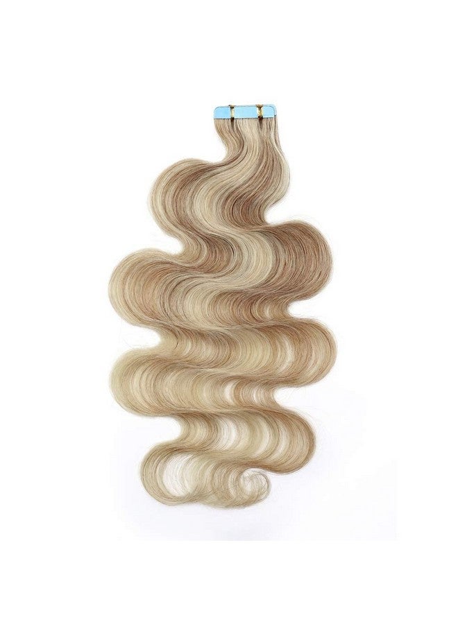 Hairro 16 Inch Real Human Hair Tape In Hair Extensions Highlight 12/613 Golden Brown Mix Bleach Blonde 20Pcs Long Body Wave Hair Seamless Skin Weft Glue In Wavy Hairpieces Invisible Double Sided Tape 50G - Image 5