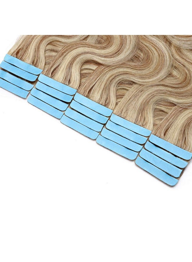 Hairro 16 Inch Real Human Hair Tape In Hair Extensions Highlight 12/613 Golden Brown Mix Bleach Blonde 20Pcs Long Body Wave Hair Seamless Skin Weft Glue In Wavy Hairpieces Invisible Double Sided Tape 50G - Image 4