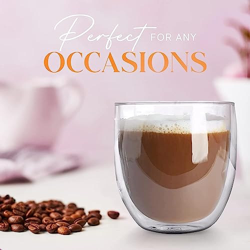 KELVEE Double Wall Glass Coffee Mugs Set of 2, 250ml Without Handle Insulated Glass Coffee Mug Without Handle, Clear Coffee Mugs (2) - Image 2