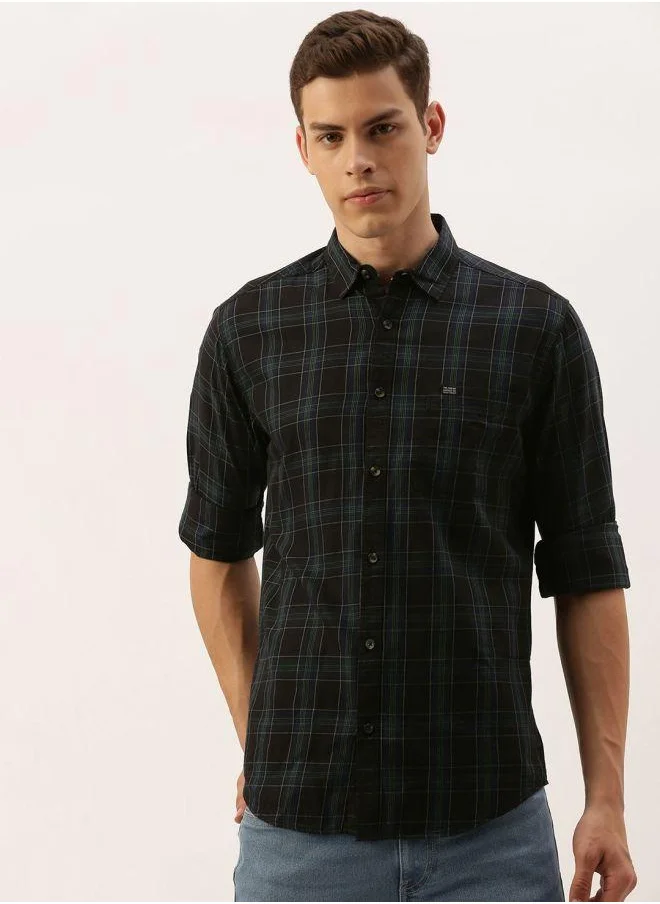 شركة المرآب الهندية Men Slim Fit Checkered Full Sleeves Spread Collar Casual Shirt