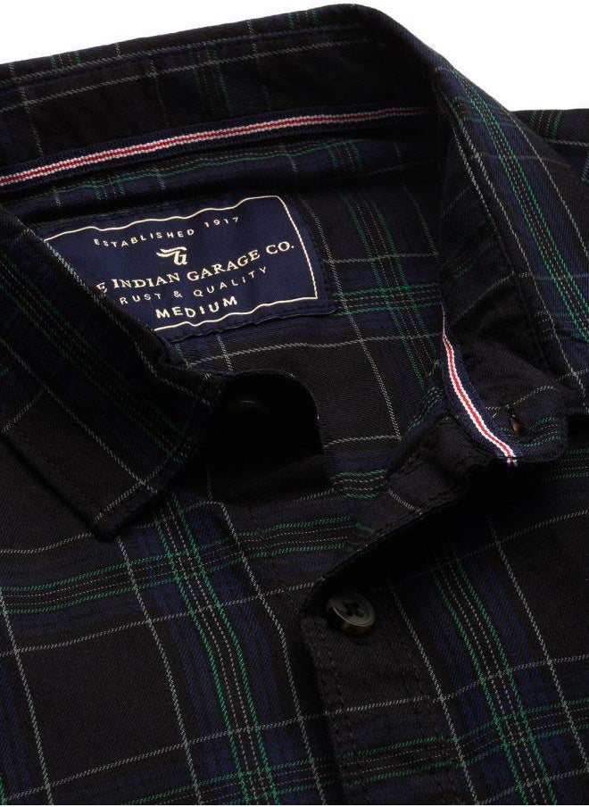 The Indian Garage Co Men Slim Fit Checkered Full Sleeves Spread Collar Casual Shirt  - Image 5