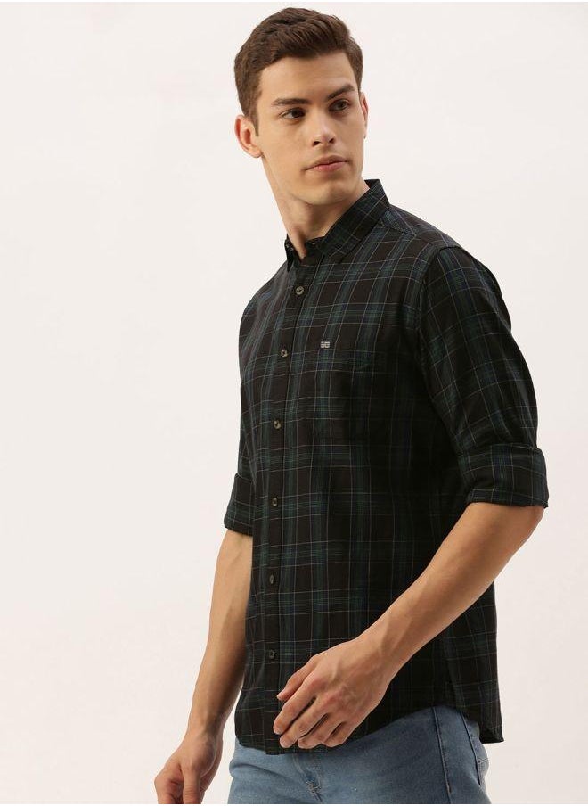 The Indian Garage Co Men Slim Fit Checkered Full Sleeves Spread Collar Casual Shirt  - Image 4