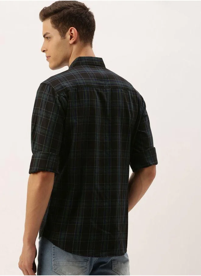 شركة المرآب الهندية Men Slim Fit Checkered Full Sleeves Spread Collar Casual Shirt