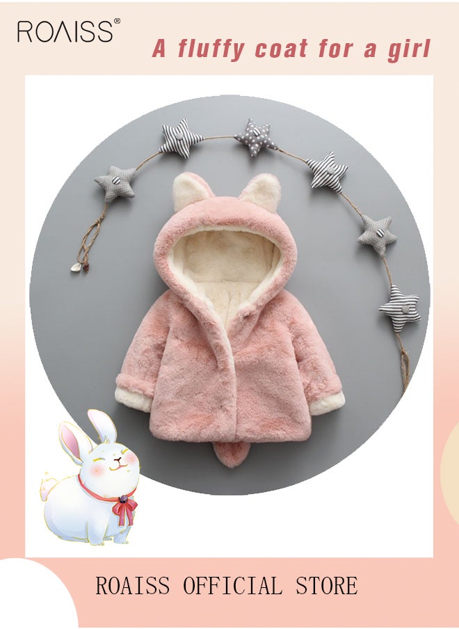 roaiss - Toddler Girl's Fleece Coat Baby Little Kids Cute Ear Hooded Faux Fur Fleece Jacket Warmth Thick Coat Fall Winter Clothing Sweater Overcoat - Image 1