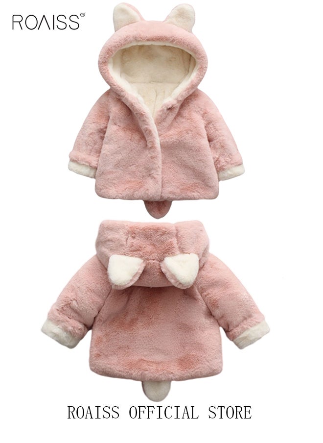 roaiss - Toddler Girl's Fleece Coat Baby Little Kids Cute Ear Hooded Faux Fur Fleece Jacket Warmth Thick Coat Fall Winter Clothing Sweater Overcoat - Image 1