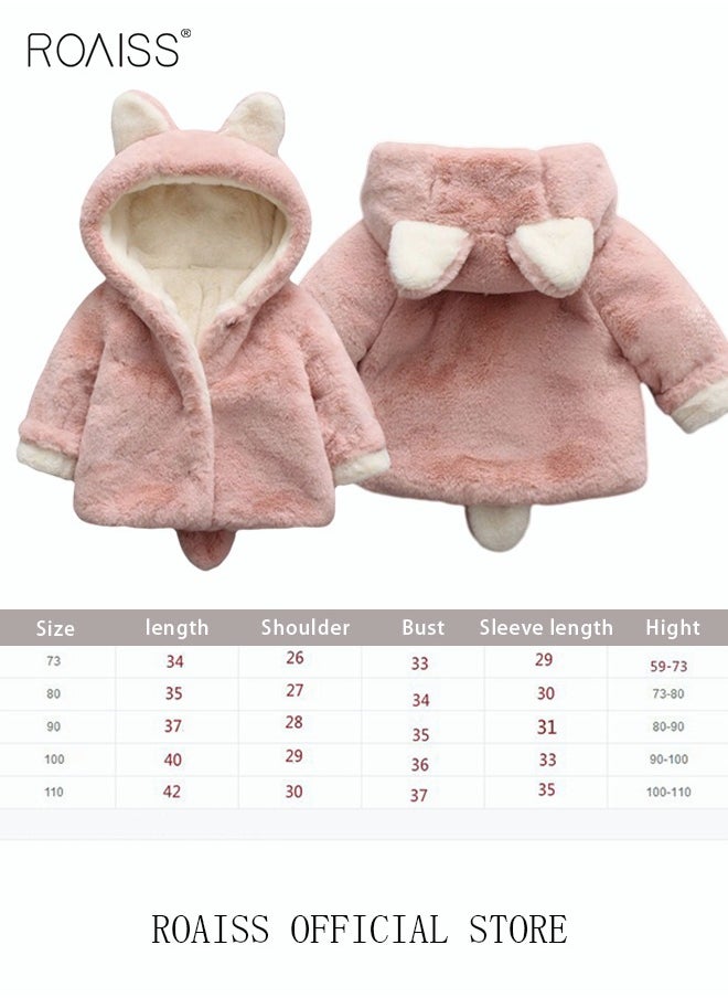 roaiss - Toddler Girl's Fleece Coat Baby Little Kids Cute Ear Hooded Faux Fur Fleece Jacket Warmth Thick Coat Fall Winter Clothing Sweater Overcoat - Image 1