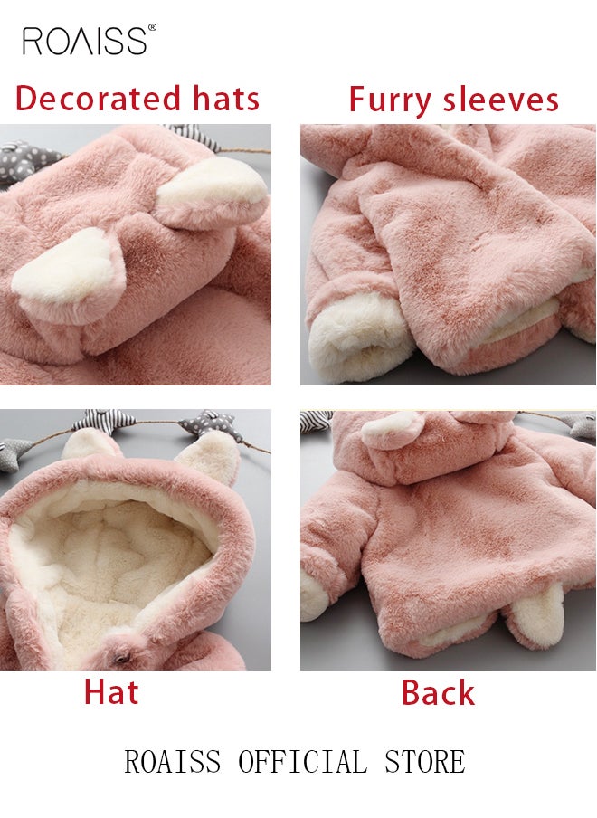 roaiss - Toddler Girl's Fleece Coat Baby Little Kids Cute Ear Hooded Faux Fur Fleece Jacket Warmth Thick Coat Fall Winter Clothing Sweater Overcoat - Image 1