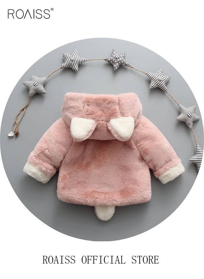 roaiss - Toddler Girl's Fleece Coat Baby Little Kids Cute Ear Hooded Faux Fur Fleece Jacket Warmth Thick Coat Fall Winter Clothing Sweater Overcoat - Image 1