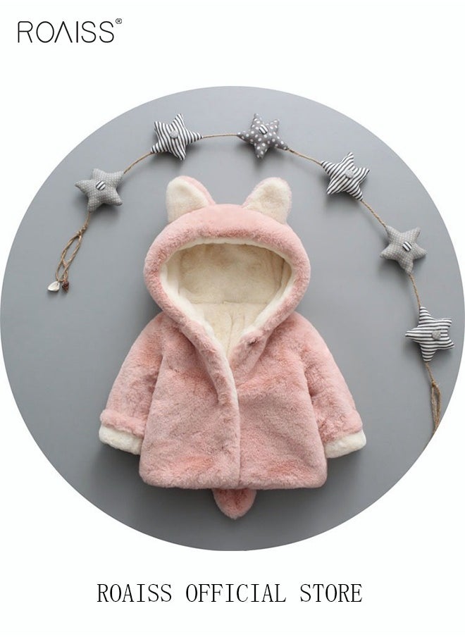 roaiss - Toddler Girl's Fleece Coat Baby Little Kids Cute Ear Hooded Faux Fur Fleece Jacket Warmth Thick Coat Fall Winter Clothing Sweater Overcoat - Image 1