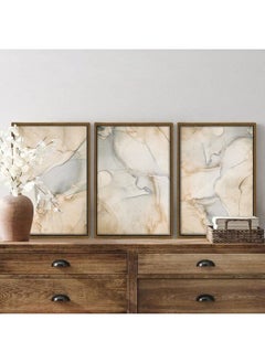 Home Gallery Set Of 3 Of White And Gold Marble Wall With A Gold Stripe Framed Wall Art  - Image 4