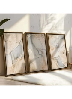 Home Gallery Set Of 3 Of White And Gold Marble Wall With A Gold Stripe Framed Wall Art  - Image 1