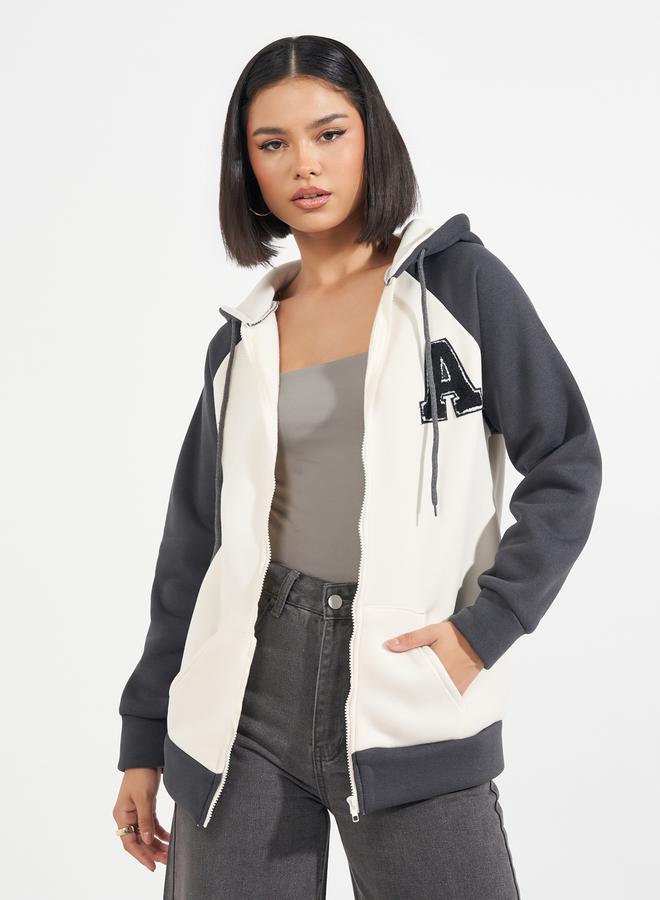 Styli Oversized Longline Color Block Zip Through Hoodie  - Image 1