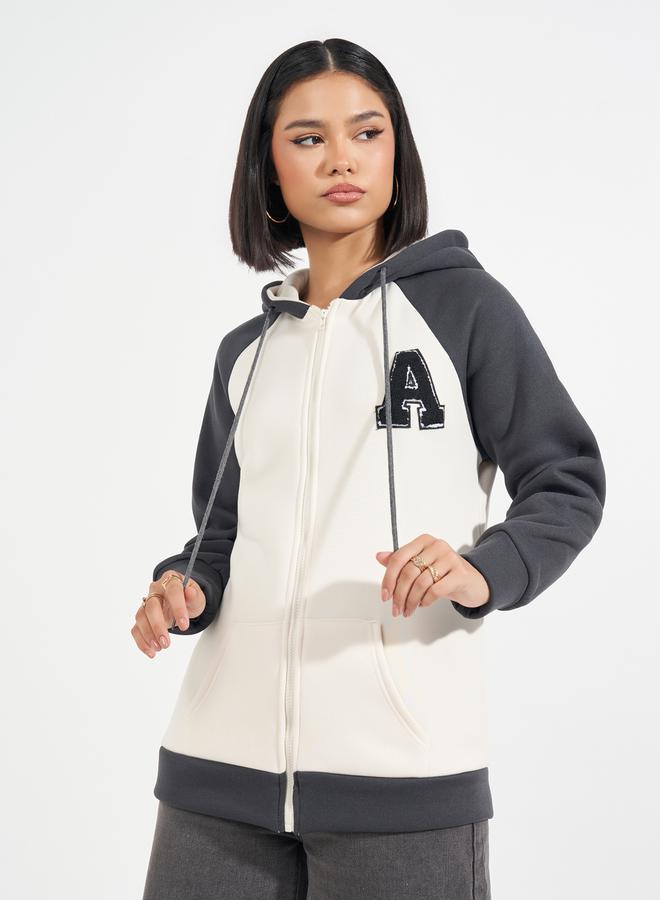 Styli Oversized Longline Color Block Zip Through Hoodie  - Image 2