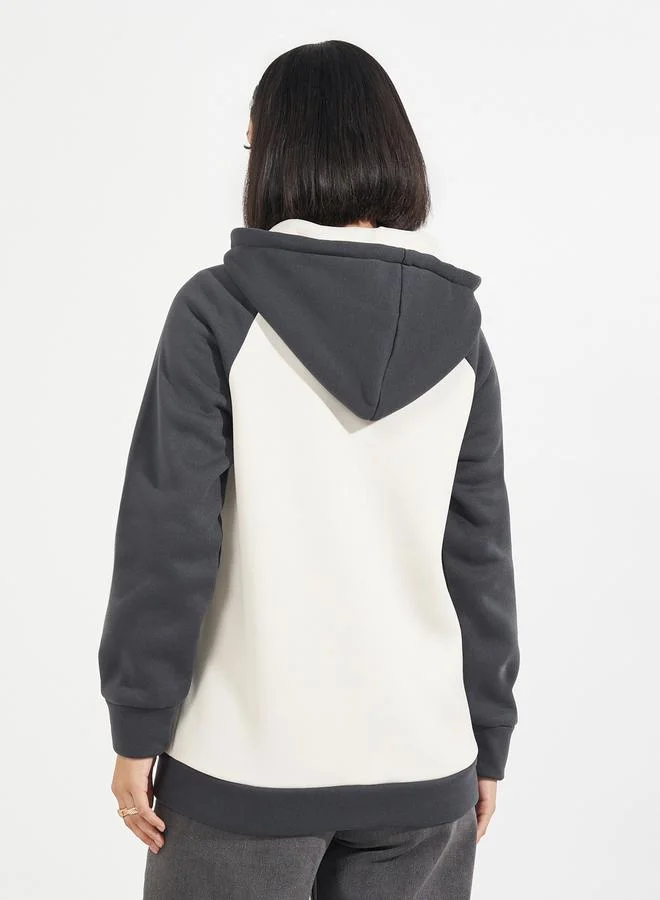 Styli Oversized Longline Color Block Zip Through Hoodie