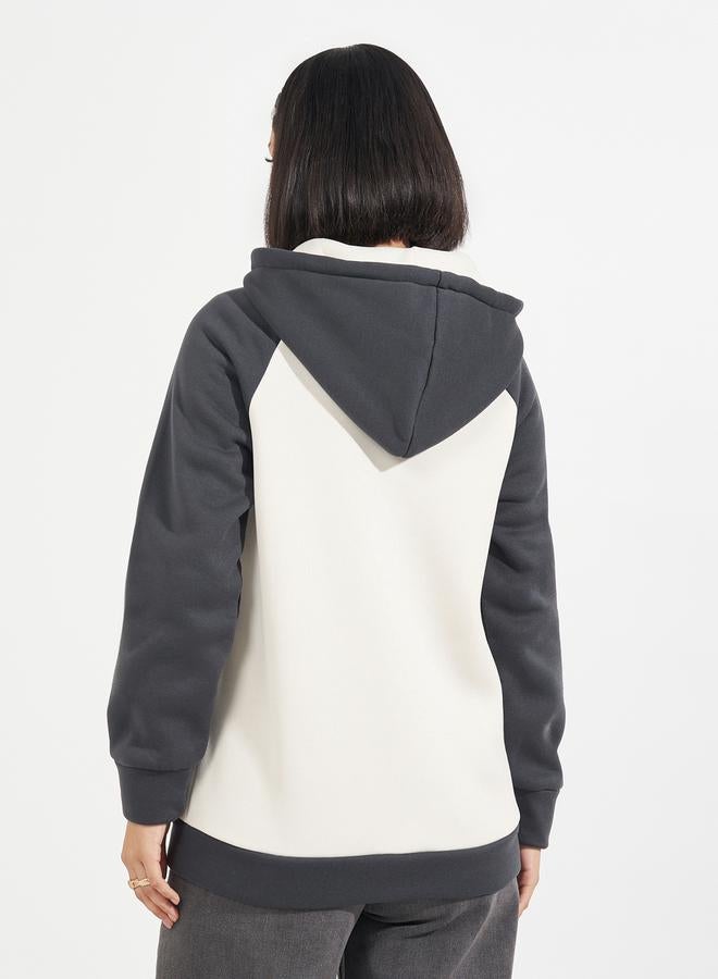Styli Oversized Longline Color Block Zip Through Hoodie  - Image 5