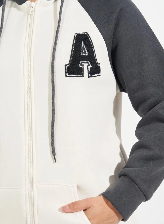 Styli Oversized Longline Color Block Zip Through Hoodie