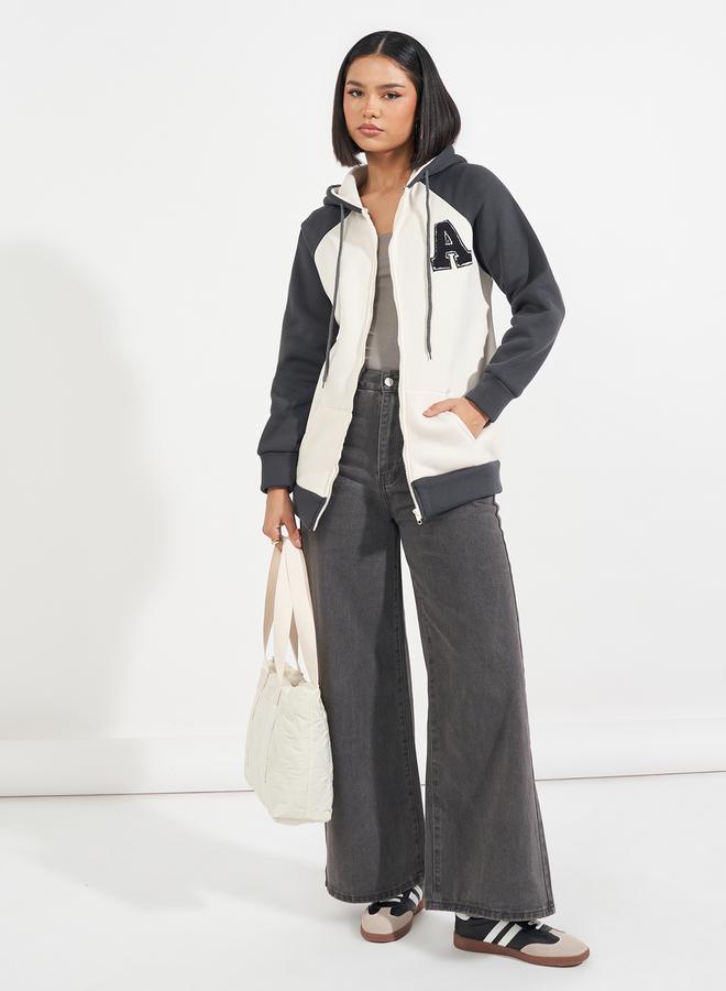 Styli Oversized Longline Color Block Zip Through Hoodie  - Image 3