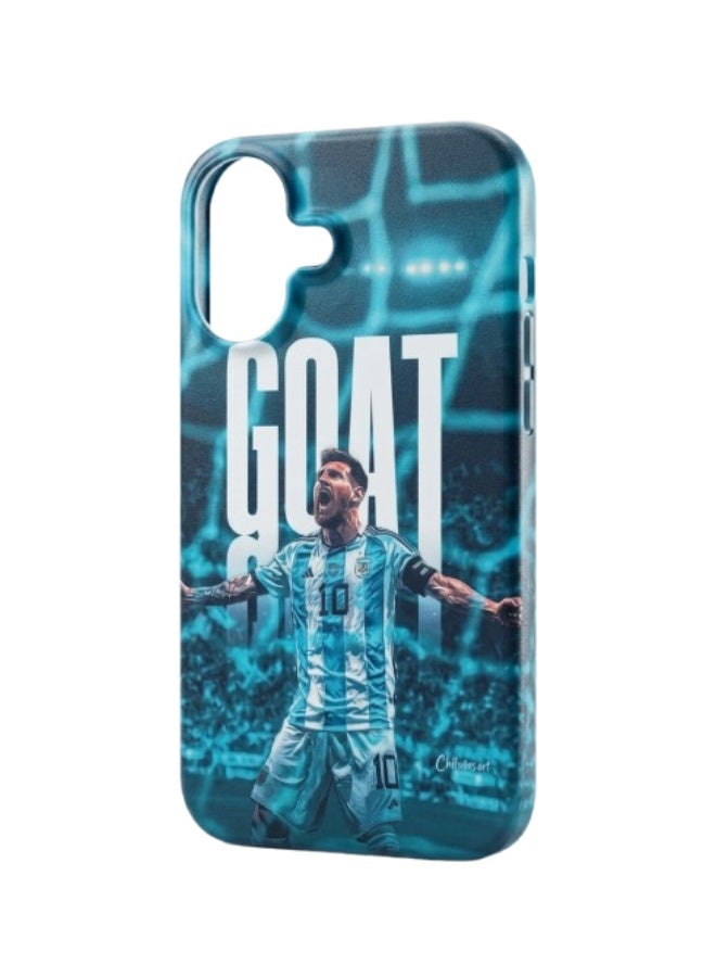جراب هاتف آيفون 16 من البولي كربونات غير اللامع بتصميم لاعب كرة قدم GOAT