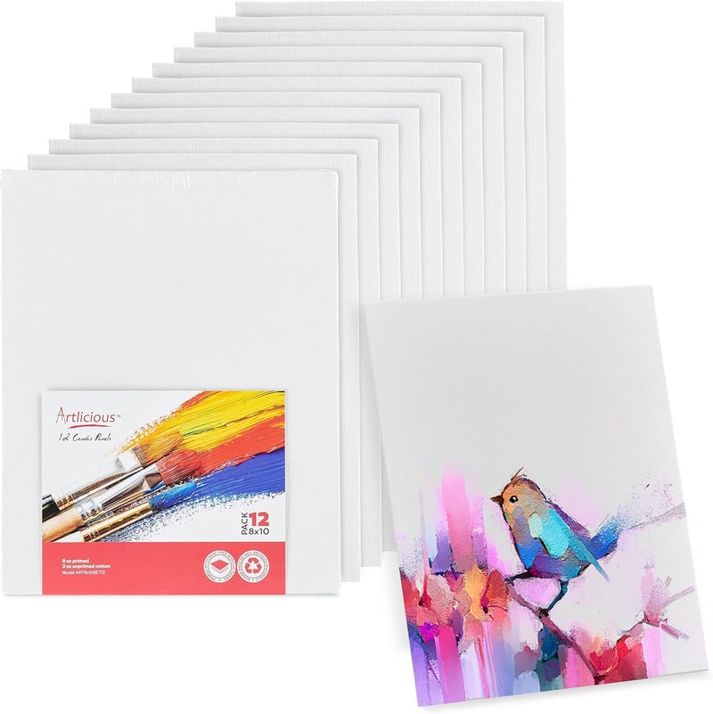 Artlicious Canvases for Painting 12 Packs - 8 x 10” Blank Canvas 100% Cotton Painting Canvas Panels for Acrylic, Oil & Watercolor Paint for Canvas Painting - Image 1