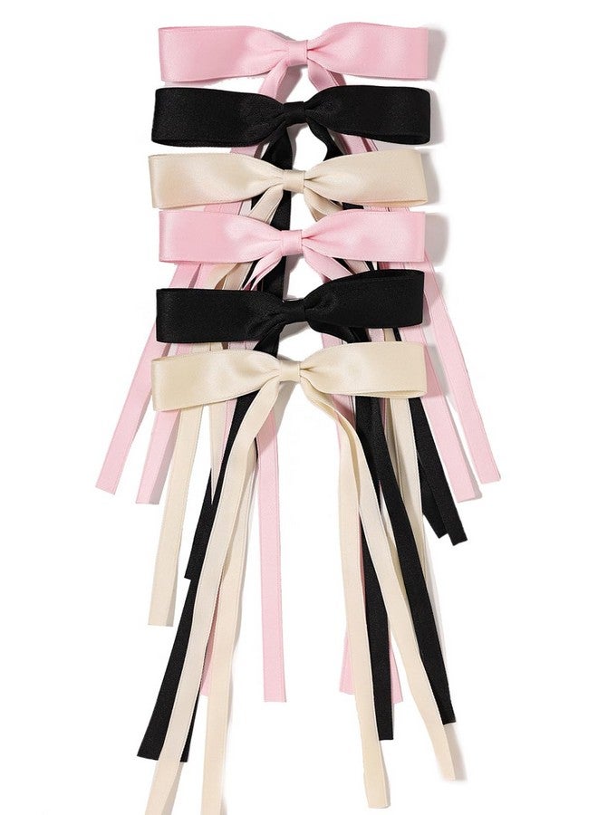 Bow Hair Clips For Women Ribbon Hair Bows For Women 6Pcs Tassel Hair Bow Clips Claw Hair Clip With Bow Solid Metal Bow Clips For Hair Bowknot Barrettes Hair Accessories For Girls Teens