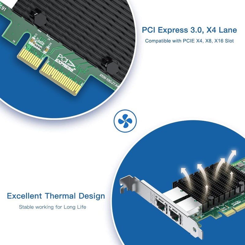 HYFIBER H!Fiber 10Gb RJ45 PCI-E Network Card NIC, Compare to Intel X550-T2, with Intel X550-AT2 Chip, Dual RJ45 Ports, PCI Express 3.0 X4, Ethernet Converged Network Adapter Support Windows/Linux/VMware Esxi - Image 4