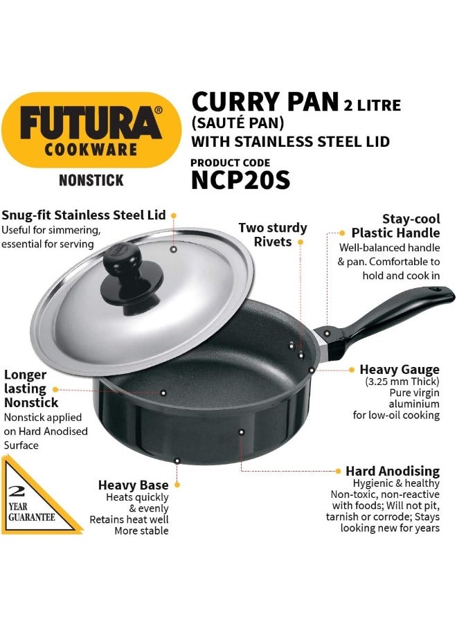 Hawkins Hawkins Futura Nonstick Curry Pan (Saute Pan) Without LID, 20cm, 3.25mm Thick, 2 Litres, Black  - Image 2