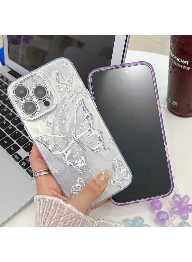 زبون جراب لهاتف iPhone 13 Pro مصنوع من مادة TPU مع سوار معصم على شكل فراشة مطلي بطبقة من فيلم عدسة لامع - Image 4