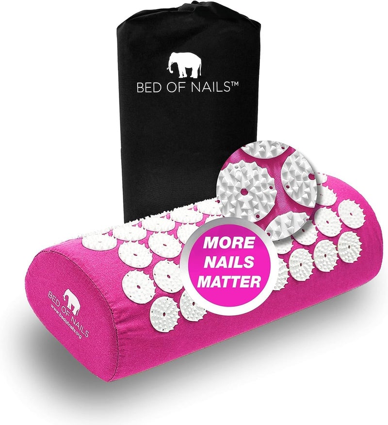 BED OF NAILS BED OF NAILS Original Comfortable Acupressure Lumbar Cushion Pillow, 2142 Acupuncture Pressure Points, Neck Pain Relief, Increased Energy, Relaxation, FSA/HSA Eligible, Drawstring Bag, 15x6x4, Pink 