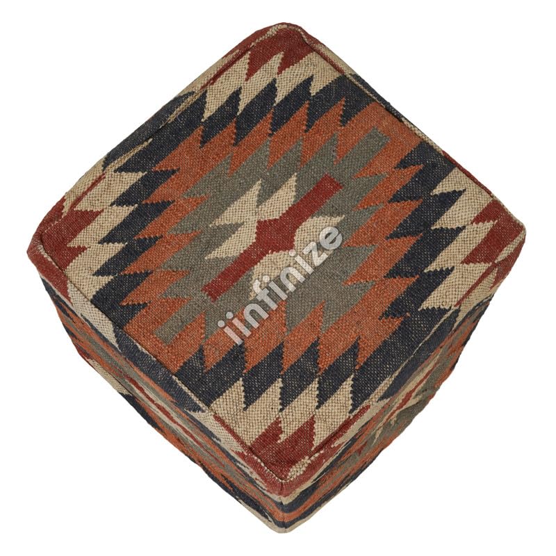 iinfinize Sitting Muddha Rustic Woven Pouffe Furniture Footrest Seat Pouf Cover Turkish Ottoman Cover Stylish Kilim Handloom Wool Jute Footstool for Office Multipurpose Bean Bag - Image 3