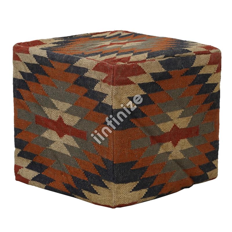 iinfinize Sitting Muddha Rustic Woven Pouffe Furniture Footrest Seat Pouf Cover Turkish Ottoman Cover Stylish Kilim Handloom Wool Jute Footstool for Office Multipurpose Bean Bag - Image 2