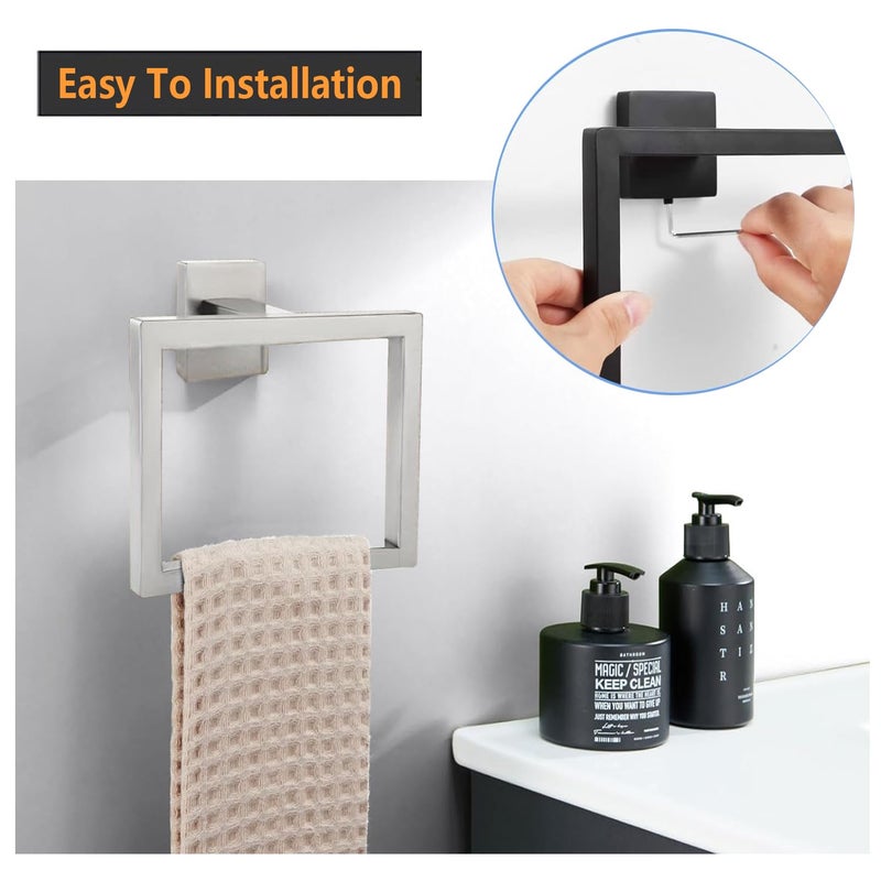 JOPOFI Towel Ring - Thicken SUS 304 Stainless Steel Towel Holder, Towel Racks for Bathroom, Square Modern Design Hand Towel Holder, Contemporary Hand Towel Bar - Brushed Nickel - Image 5