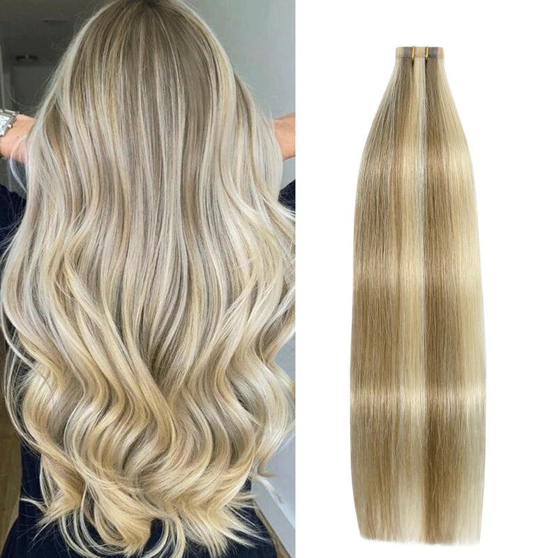 Aison Tape in Hair Extensions Ash Blonde Mixed Bleach Blonde 100 Remy Human Hair Extensions Silky Straight for Women 20 PcsPackage18Inch 18p613 40g - Image 2