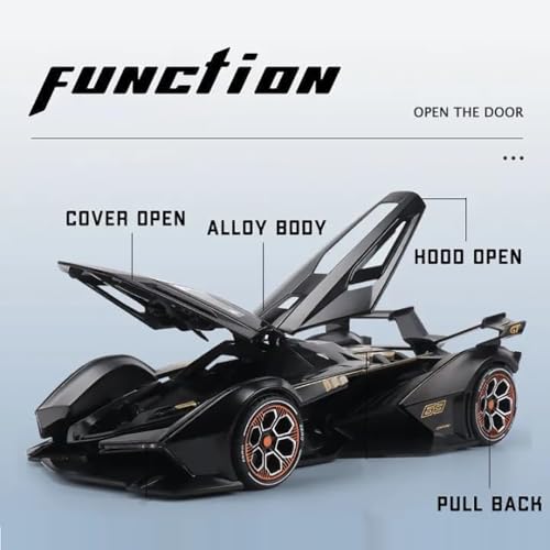 DEZICON 1:22 Scale Lambo V12 GT Toy Car for Kids Collection Diecast Metal Model Car with Light Sound Pull Back Openable Door - Image 3