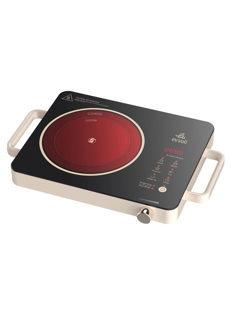 evvoli 2200W Ceramic Cooking Hob EVKA-CH105C Cream - Image 2